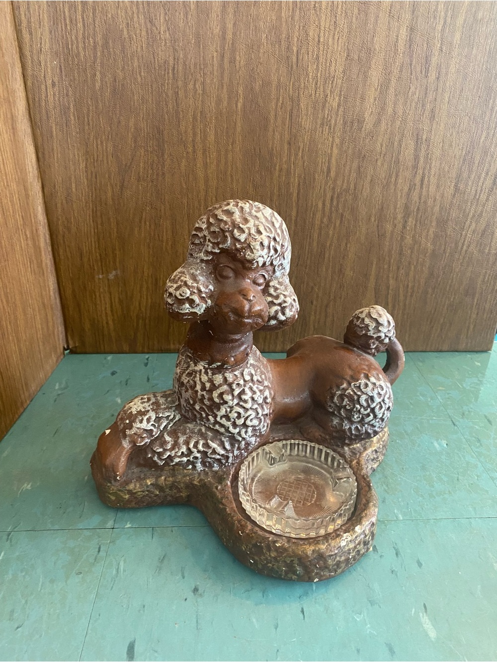 Vintage Brown Poodle ashtray Glass Dish